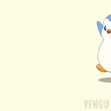 a blue and white penguin with the word pengu on the bottom right