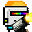 a pixel art of a person holding a gun with a rainbow on it