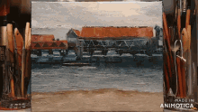 a painting on a canvas with the words made in animatica on the bottom