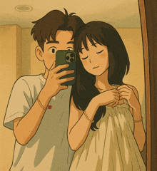 a boy and a girl are taking a selfie with their eyes closed