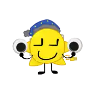 a cartoon drawing of a sun wearing a hat and holding a cup