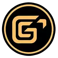 a black and gold logo with the letter g in a circle .