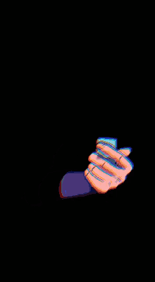 a drawing of a hand with a blue light coming out of it on a black background