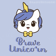 a brave unicorn with a bow tie on a blue background