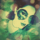 a painting of a woman wearing sunglasses and headphones