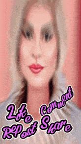 a blurred image of a woman with the words like comment repost share on the bottom