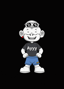 a cartoon character wearing sunglasses and a shirt that says auyu