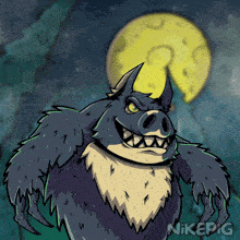 a cartoon drawing of a werewolf with the name nikepig on the bottom