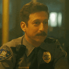 a man with a mustache is wearing a uniform that says " a nice man "
