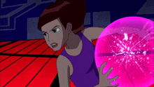 a cartoon character is holding a pink ball in her hands