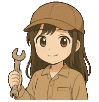 a girl wearing a hat is holding a wrench in her hand
