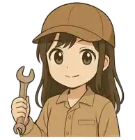 a girl wearing a hat is holding a wrench in her hand