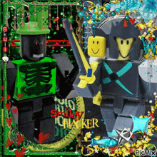 a picture of a skeleton and a robot with the words smiley hacker on it