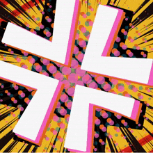 a colorful background with a white arrow in the middle