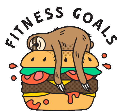 Sloth Lying On Hamburger Saying Fitness Goals Sticker - Lethargic Bliss Tired Fitness Goals Stickers
