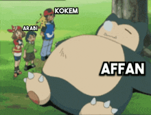 a cartoon of a sleeping snorlax with the words kokem and arab on it