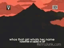 a cartoon of a group of people with the words whos that girl whats her name below them
