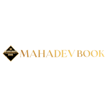 a logo for mahadev book with a crown in the middle