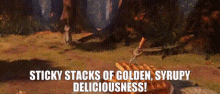 shrek donkey sticky stacks of golden syrupy deliciousness waffles