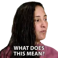 a woman with wet hair has a sticker on her face that says what does this mean