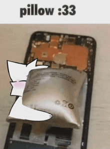 a picture of a cell phone with a pillow on it