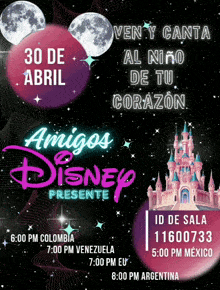 an advertisement for amigos disney presents shows a castle