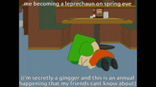 a cartoon of a leprechaun laying under a table