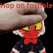 hop on foxhole helluva boss moxxie hand petting meme