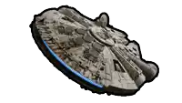 a cartoon drawing of a space ship with a blue light coming out of it