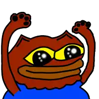 a cartoon of a frog with a paw on its head