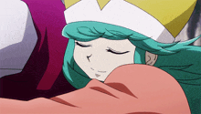 a cartoon character with green hair and a white hat