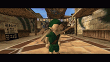 a video game character stands in front of a sign that says ' eh ! '