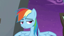 a rainbow dash from my little pony looks sad and tired