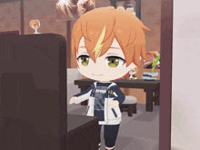 a cartoon character with a lightning bolt on his head is standing in front of a television