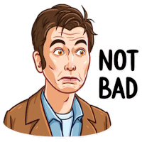 a sticker of a man says not bad