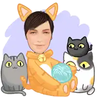 a woman in a cat costume holds a ball of yarn