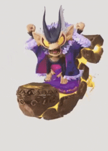 a cartoon character with horns is sitting on a rock