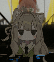 a cartoon drawing of a girl with a cat ear and tongue sticking out