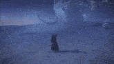 a person standing in the snow with a sword