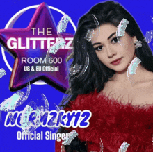 a poster for the glitteraz room 600 shows a woman in a red top