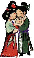 a cartoon of two women holding a baby