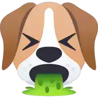 a brown and white dog with its eyes closed and green liquid coming out of its mouth