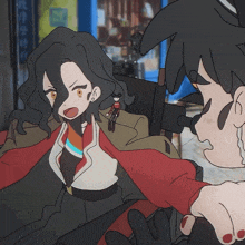 a cartoon of a man and a woman talking