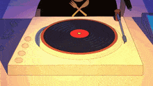a cartoon drawing of a person playing a record