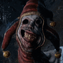 a smiley face with a skull in the background and a red lip