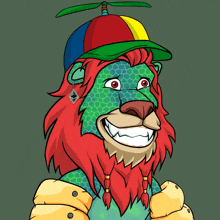 a cartoon drawing of a lion with a dollar sign sticking out of his tongue