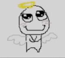a drawing of two angels with wings and a halo