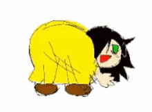 a cartoon of a girl in a yellow dress is making a butt .