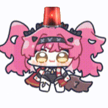 a cartoon character with pink hair and a red alarm on her head .