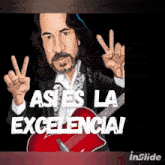 a cartoon of a man holding a guitar with the words " así es la excelencia " written below him